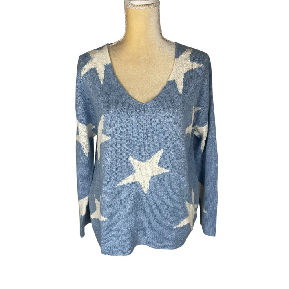 Altar’d State Star Sweater Long Sleeve V-neck Blue Size Small Soft